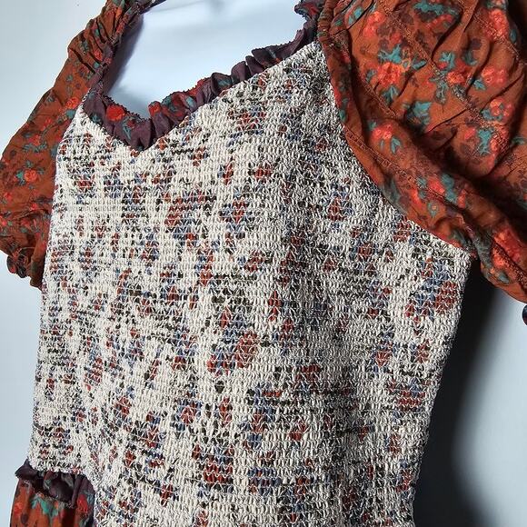 Ivy City Co Prairie Milkmaid Boho Tiered Midi Dress Fall Floral Size Large Emily - Picture 2 of 12